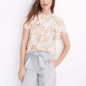 NWT Madewell Smocked Mockneck Top in Butterfly Sanctuary